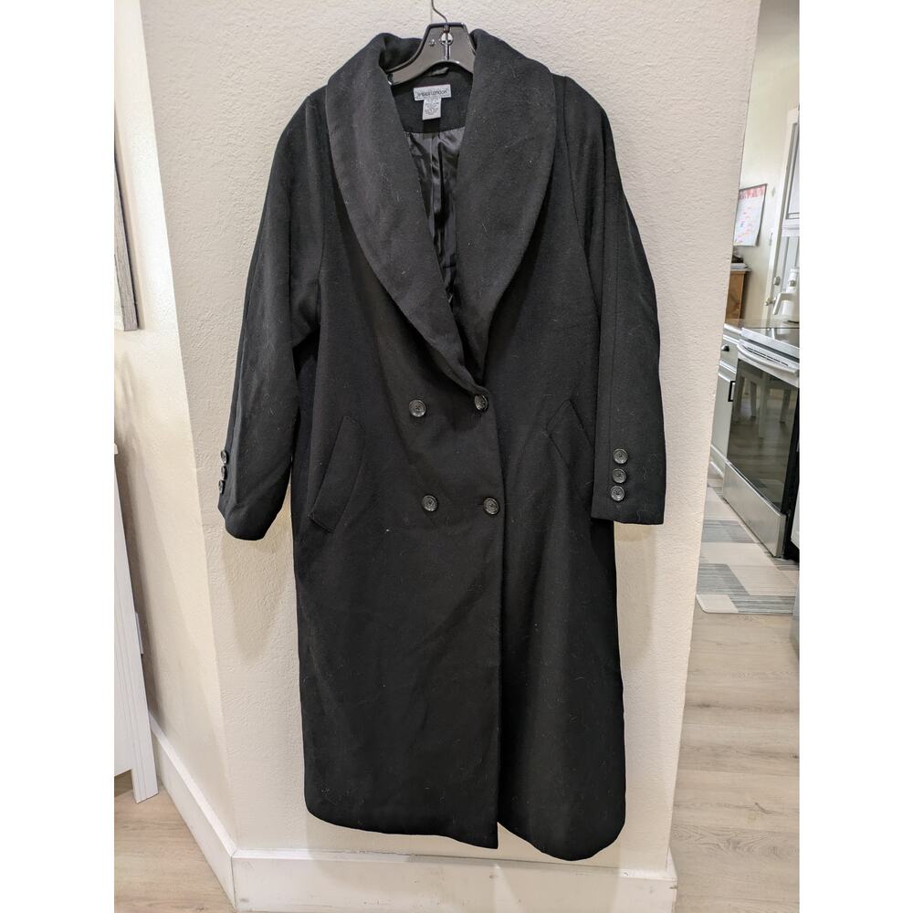 Jessica London‎ Trench Coat Womens 14 Casual Long Overcoat Double Breasted Black